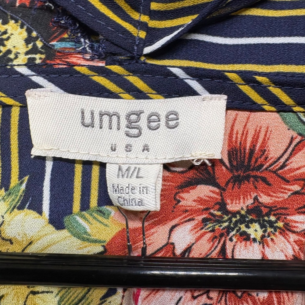 Umgee Floral Striped Kimono DusterSize M/L Navy Blue Open Front Sheer Boho NWT - Picture 6 of 11